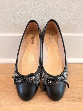 Black & White Tweed Ballet Flats with Black Cap Toe